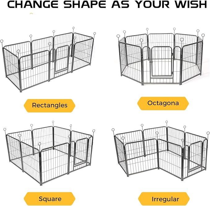 Lekesky Puppy Playpen for Dogs Indoor Small, 24 Inch 8 Panels Dog Play Pen with Bottom Mat, Heavy Duty Metal Pet Playpen for Puppys and Doggies, Black Silver