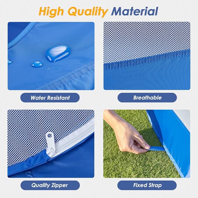 SlowTon Small Animal Playpen Portable - Durable Cat Playpen with Reinforced Mesh, Foldable Pet Playpen Exercise Play Pen with Zipper Top Cover Puppy Fence Kitten Rabbit Ferret Chinchilla (M,Blue)