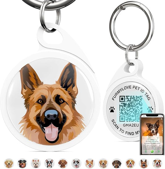 QR Code Dog Tag, Dog Tags Personalized Silent Pet ID Tag Customizable Free Pet Online Profile, German Shepherd