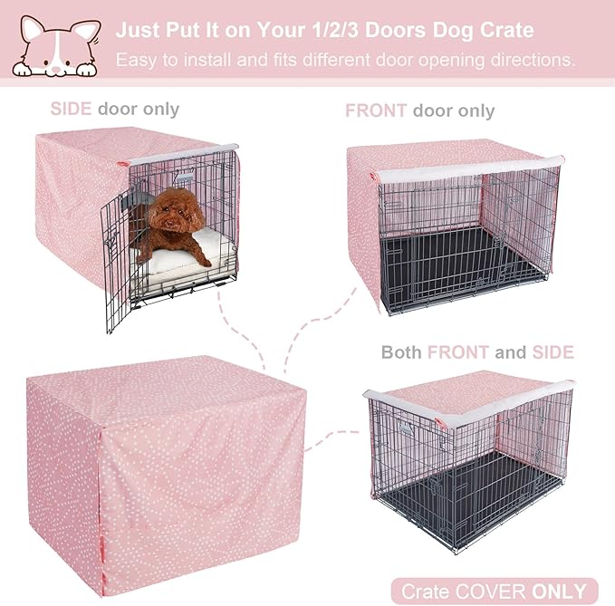 Explore Land Pattern Dog Crate Cover for 36 Inches Wire Cage, Heavy-Duty Polyester 1 2 3 Doors Standard Metal Pet Kennel Enclosure (Princess Pink)