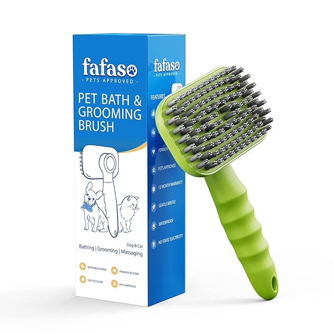 Dog Bath Brush, Pet Grooming Brush for Dogs and Cats, All Hair Types including Short and Long, Apple Green