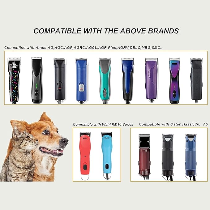 10# 7FC 5FC 4FC Detachable Pet Dog Grooming Blades, Compatible with Ainds, Oster A5, Wahl KM-10 and Other Series Clippers, Size: 1.5~9.5mm Cut Length. Black-4Pcs.
