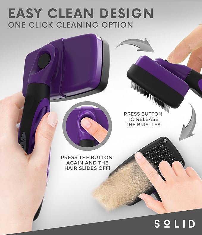 Pet Slicker Brush - Dog & Cat Brush for Shedding & Grooming - Dematting & Detangling Self-Cleaning Brushes for Dogs, Cats & Pets