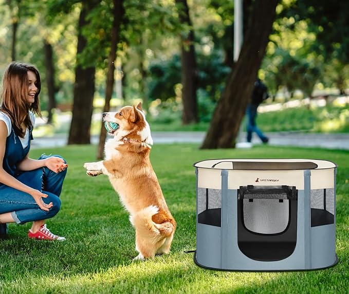 Foldable Pet Playpen,Cat Puppy Playpen,Portable Dog Cage Soft Portable Exercise Kennel Tent,Puppy Kitten Pen Indoors/Outdoors Pet Tent Fence (Grey-M)
