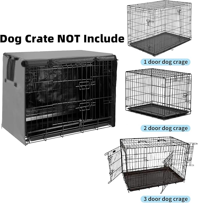 Small Dog Crate Cover, 24 Inch Kennel Cover for Wire Cage with 1-3 Doors, Indoor Waterproof 600D Oxford Fabric Gray