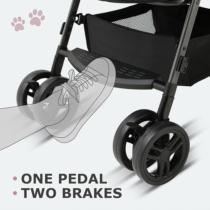 SWITTE Dog Stroller for Small Medium Dogs, Foldable Cat Pet Stroller with Reversible Handlebar, 4 Universal Wheels, Portable Puppy Dog Jogging Stroller with Waterproof Pad, Pink