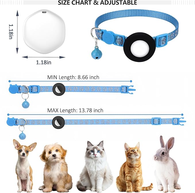 GPS Tracker for Cats, Mini GPS Pet Tracker with Collar, IPX8 Waterproof Cat Tracker Collar,No Monthly Fee,Work with Apple Find My(iOS Only),Smart Tracker for Pets(Blue)