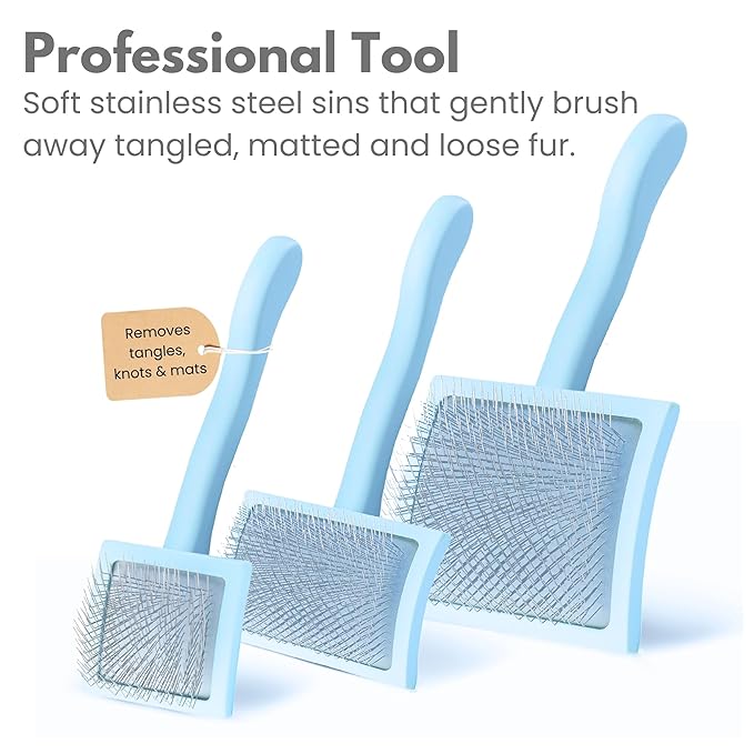 Pet Slicker Brush With Soft Massage Grooming Stainless Steel Pins - For Dematting, Shedding Fur, and Undercoat - Ideal Gift for Professional Pet Groomers - Long Slicker Brush - Flying Pawfect