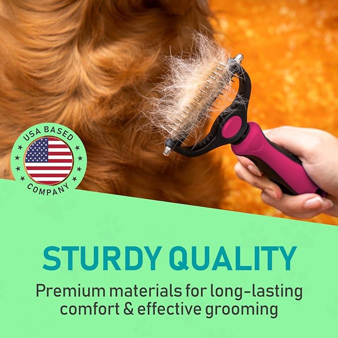 Maxpower Planet Hair Brush - Double Sided Shedding, Dematting Undercoat Rake for Dogs, Cats - Extra Wide Dog Grooming Brush, Pink
