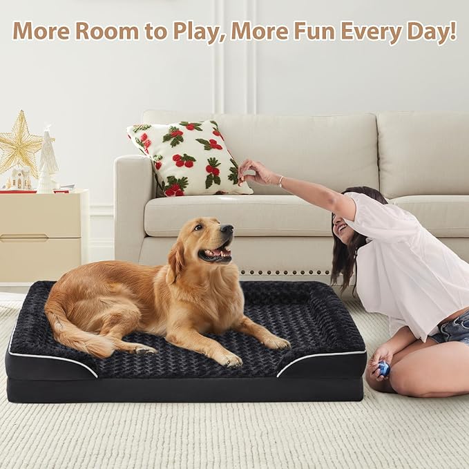 WNPETHOME Dog Bed for Extra Large Dogs, Washable Dog Bed with Waterproof Lining & Non-Skid Bottom, Orthopedic Egg Foam Couch for Pet Sleeping, Pet Bed