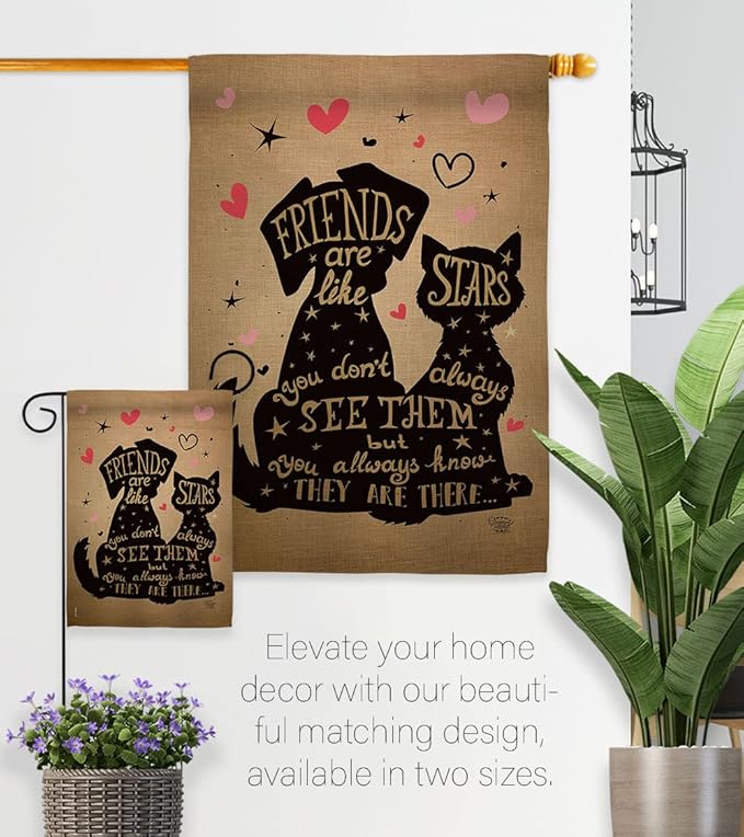 Friends are Like Stars House Flag 2 pcs Pack Dog Puppy Spoiled Paw Canine Fur Pet Nature Farm Animal Creature Decoration Banner Small Garden Yard Gift Double-Sided, Made in USA