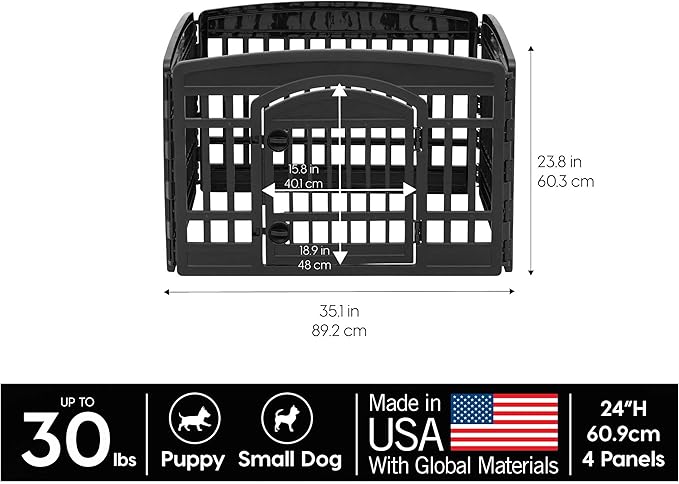 IRIS USA 24" 4-Panel Dog Playpen with Door, 35 x 35 x 24, Puppy Playpen, Dog Play Pen Indoors, Pet Fence, Small Pets, White