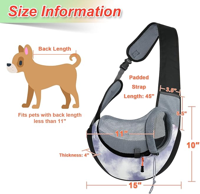 Cosmos Pet Dog Sling Carrier Breathable Mesh Pet Sling Bag Travel Pet Safe Carrier Hand Free Puppy Satchel with Padded Strap and Safety Rope for Small Dogs Cats Puppies to Outdoor Travel (Grey Blue)