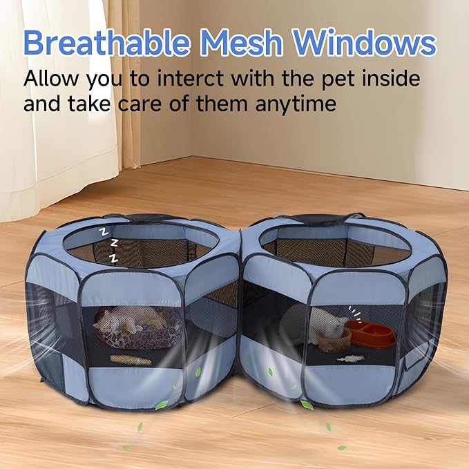 2-in-1 Dog Playpen, 58'' Pop Up Cat Puppy Pet Playpen Indoor/Outdoor Cats Enclosed, Cat Dog Tent Crate Cage Kennel, Portable Playpen for Kitten, Small Animals Play Pen(S, 58" Lx29 Wx17 H)