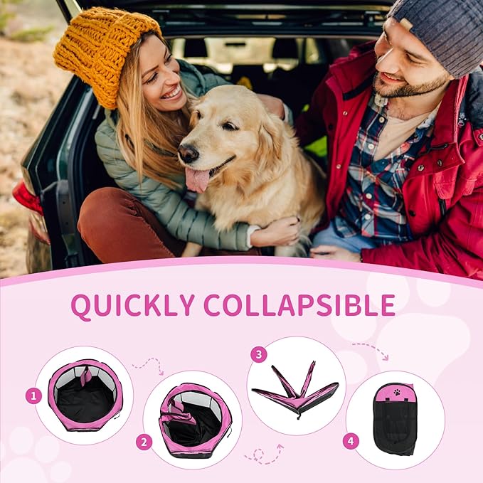 Dog playpen, Foldable Puppy Playpen, Pet Playpen Carrier Pop Up Tent 8-Panel Mesh Cover Adorable Design 600D Soft Oxford Playpen Kennel for Indoor-Outdoor Dog Cat Rabbit. (M 35" 35" 24", Rose)