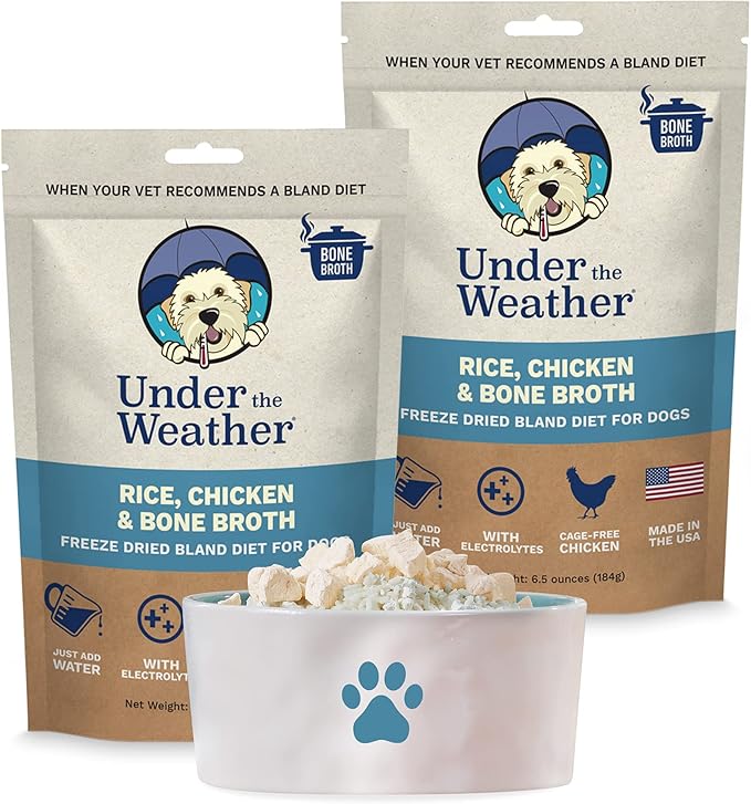 Under the Weather Bland Diet for Dogs | Easy to Digest for Sick Dogs |Always Be Ready| Contains Electrolytes - All Natural Freeze Dried 100% Human Grade Meats| 2 Pack- Chicken, Rice & Bone Broth - 6oz