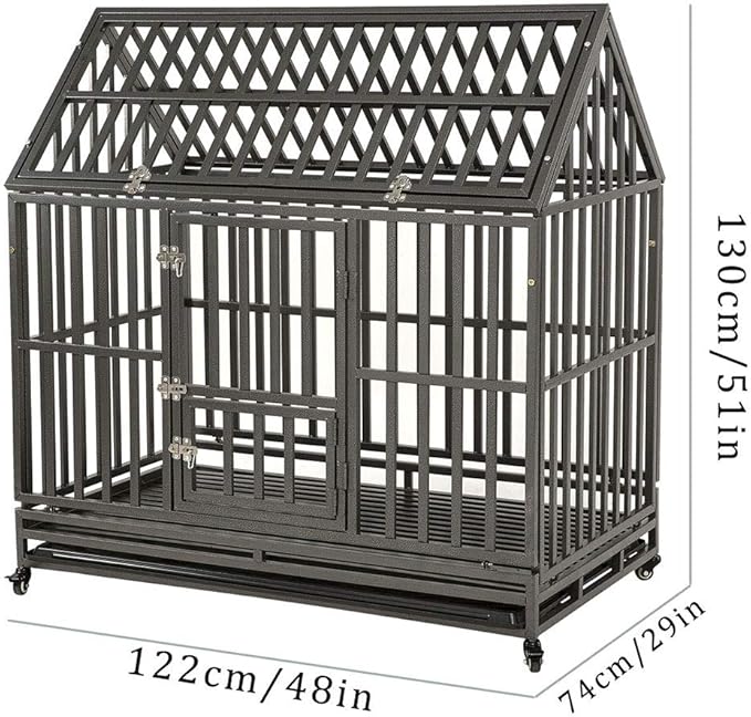 KELIXU 48" Heavy Duty Dog Crate Large Dog cage Dog Kennels and Crates for Large Dogs Indoor Outdoor with Double Doors, Locks and Lockable Wheels, Black