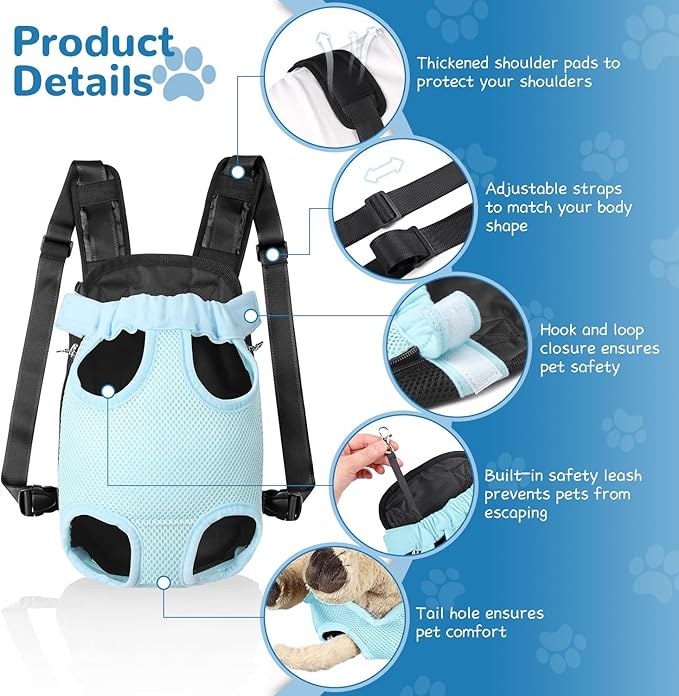 YUDODO Pet Dog Carrier Backpack Adjustable Dog Front Carrier, Legs Out Easy-Fit Dog Travel Backpack Carrier for Hiking Camping for Small Medium Dogs Cats and Rabbits (Medium (Pack of 1), B-Sky)