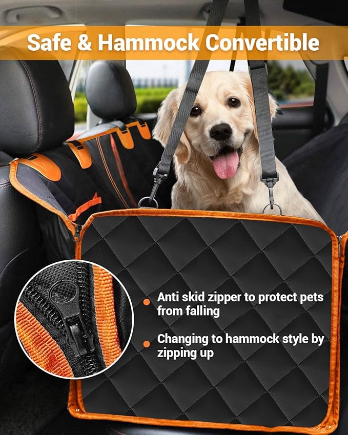 Victoper Dog Car Seat Cover, 600D Heavy Durable Dog Seat Cover for Back Seat, 100% Waterproof Scratch Proof Nonslip Dog Hammock for Car with Side Flap, Pet Back Seat Covers for Cars Sedan SUV Trucks