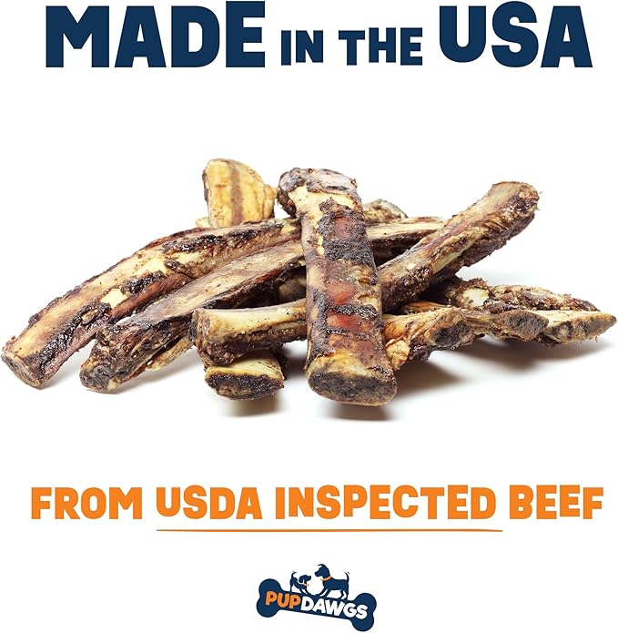 Single Ingredient Dog Bones - Made in USA – 8-10” Beef Rib Bones - Natural Dog Bones for Aggressive Chewers - from USDA Inspected Beef - Hickory Smoked - Individually Wrapped (8 Piece Pack)