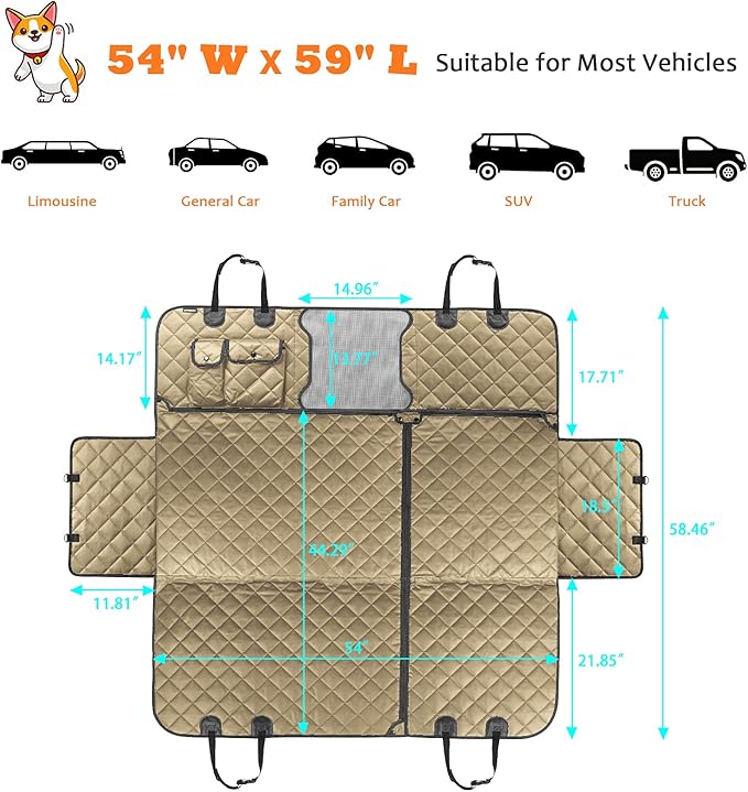 URPOWER 6 in 1 Dog Car Seat Cover, 60/40 Split Dog Seat Cover for Back Seat 100% Waterproof Dog Car Hammock Nonslip Backseat Dog Cover with Mesh Window Pet Seat Protector for Cars, Trucks and SUVs