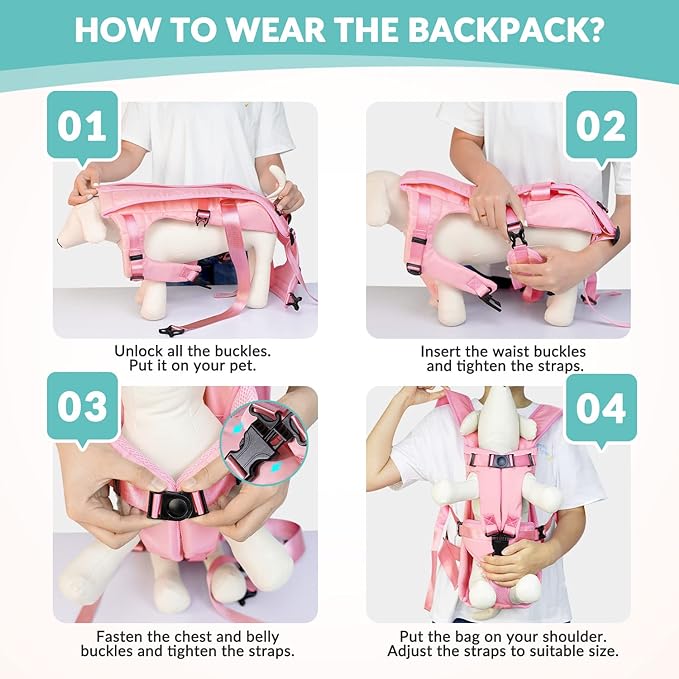 Lukovee Dog Backpack Carrier, Legs Out Easy-fit Dog Front Carrier for Small Medium Dogs, Adjustable Hands Free Dog Chest Carrier for Hiking Cycling (PI,Small)