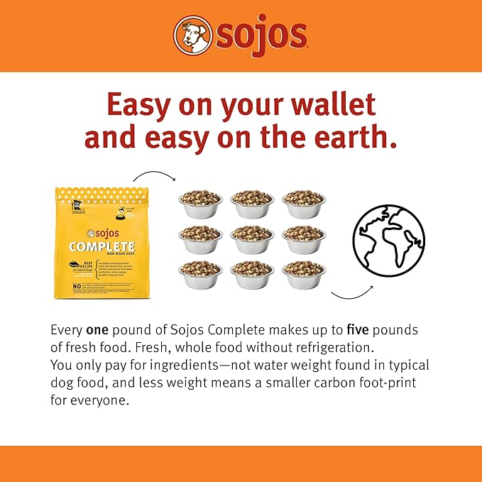 Sojos Complete Beef Recipe Dehydrated Dog Food, 7 lb, Yellow