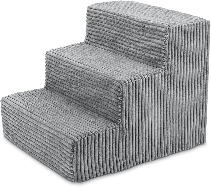 Best Pet Supplies Dog Stairs for Small Dogs & Cats, Foam Pet Steps Portable Ramp for Couch Sofa and High Bed Non-Slip Balanced Indoor Step Support, Paw Safe No Assembly - Gray, 3-Step