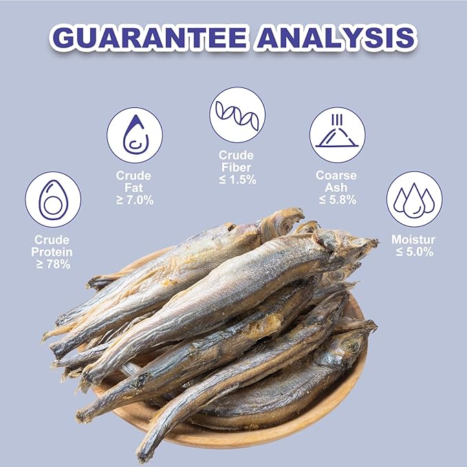Freeze Dried Fish Dog Treats - Whole Capelin Fish Seeds Cats Treats Natural Single Ingredient Delicious Snacks Training Healthy Chews Food Pet Food No Fillers (3 Oz)