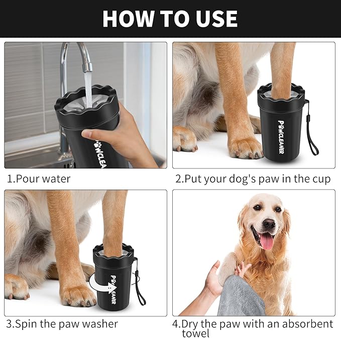 Dog Paw Cleaner for Dogs, (with 3Pcs Absorbent Towels & Adjustable Dog Bath Brush) Dog Paw Washer,Buddy Muddy Pet Foot Cleaner (Black, Medium)