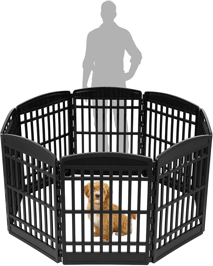 IRIS USA 34" 8-Panel Dog Playpen, 63 x 63 x 35, Puppy Fence, Puppy Playpen, Dog Play Pen Indoors, Pet Fence, Medium Pets, Black