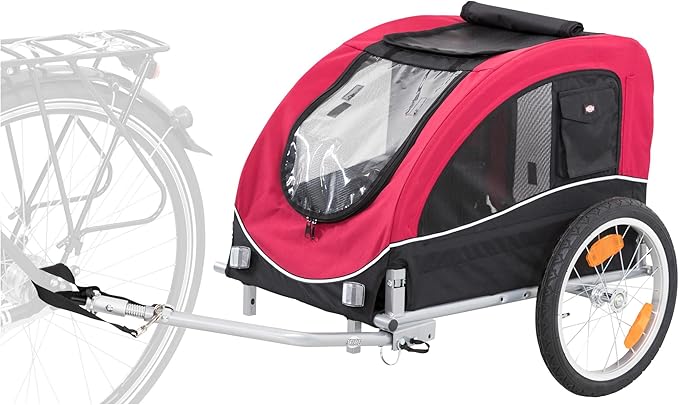 TRIXIE Convertible Dog Bike Trailer and Pet Stroller for Small to Medium Dogs up to 48 lbs, Quick Set-up and Fold Down, Red