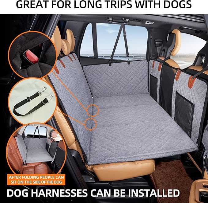 YJGF Back Seat Extender,Dog Seat Cover for Back Seat,Hard Bottom Car Seat Cover for Dogs,Dog Hammock for Car,Back Seat Pet Cover for Dogs(Grey)