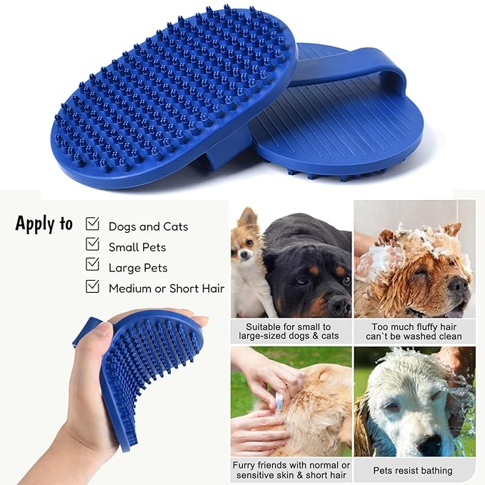 Dog Grooming Brush Set, 2 Pcs Rubber Bathing Brushes for Short and Long Haired Dogs and Cats - Shower Shedding and Shampoo Brush
