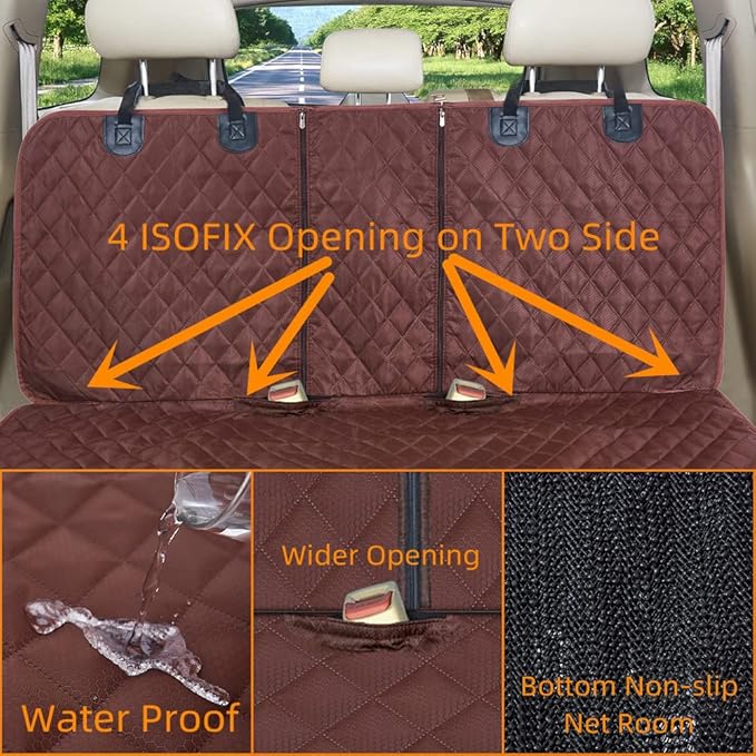 Dog Car Seat Cover for Back Seat Cover for Kids,Non Stick Fur Rear Seat Protector for Pet,Nonslip Waterproof Universal Fit Interior for Auto SUV(XL, Coffee Brown)