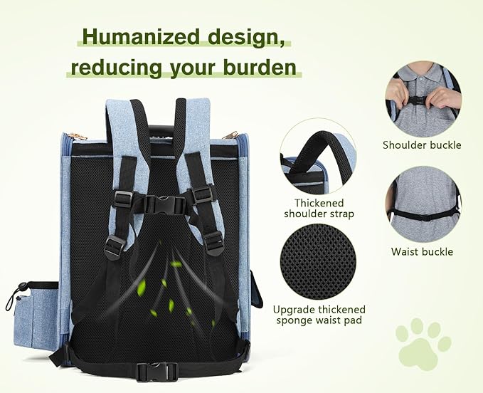 Pecute Cat Backpack with Breathable Mesh, Dog Backpack Carrier with Multi-Pockets for Cats Puppies, Pet Backpack Carrier for Travel Hiking Camping Outdoor Blue