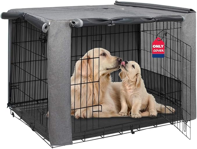 HiCaptain Grey Dog Crate Cover for 24 Inches Wire Crates, Heavy-Duty Polyester Indoor Dog Kennel Cover Universal Fit for 1 2 Doors Standard Metal Cage (Grey)