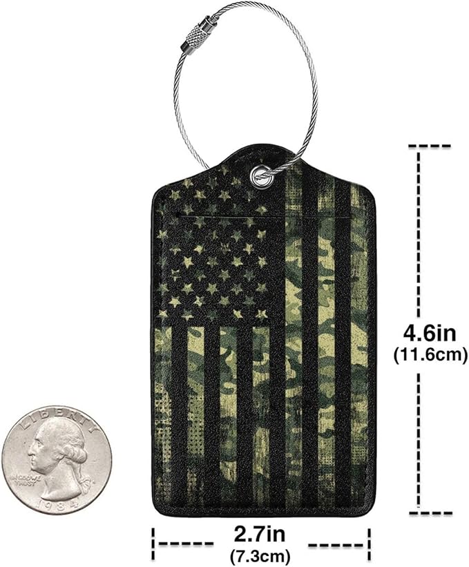 2 Pcs Camouflage American Flag Luggage Tag for Suitcase, 4th of July Decorations Camo US Flag Patriotic Decor Party Birthday Gifts Men Women, Identifiers Privacy Cover ID Label with Steel Loop