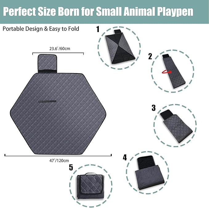 Hexagon Washable Liner for Small Animal Playpen, Portable Reusable Guinea Pig Playpen Pad Hamster Cage Pee Pad Super Absorbent Indoor Waterproof Anti-Slip for Rabbit Bunny (Dark Grey -47Inch)