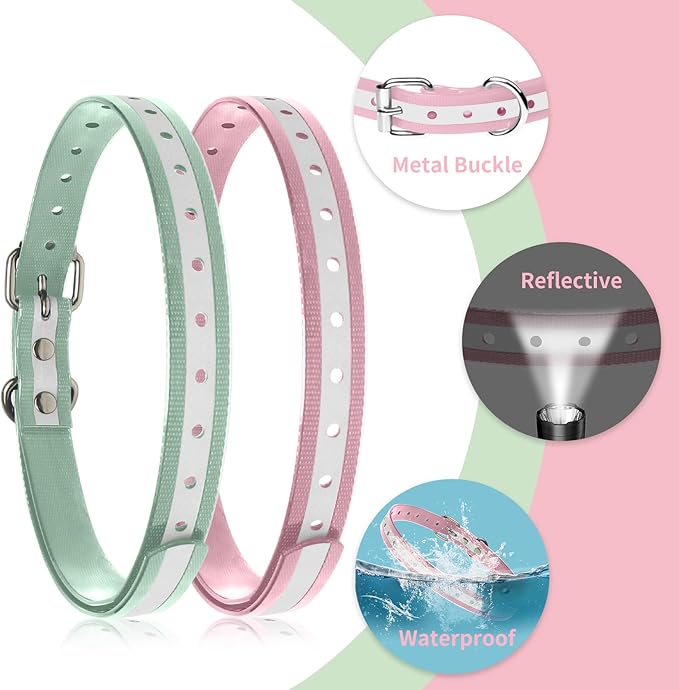 Shock Collar Replacement Collar Strap, Waterproof Odorless Reflective TPU Dog Collar, 3/4 Inch Adjustable Dog Collar with Metal Buckle - All Brands Pet Training Bark Shock Collars(Pink & Green)