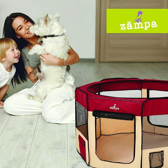 Zampa Pop Up Portable Large 61"x61"x30" Playpen for Dog and Cat, Foldable | Indoor/Outdoor Pen & Travel Pet Carrier + Carrying Case