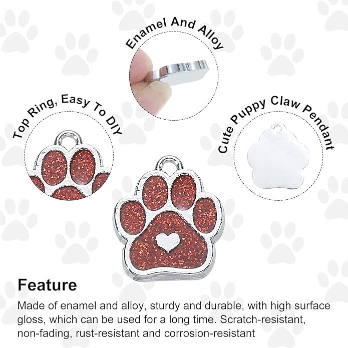 MECCANIXITY Cat Dog Paw Charm Footprint Paw Print Charm Alloy Enamel Pendants for DIY Jewelry Making, Earrings Necklaces Bracelets, Crafts