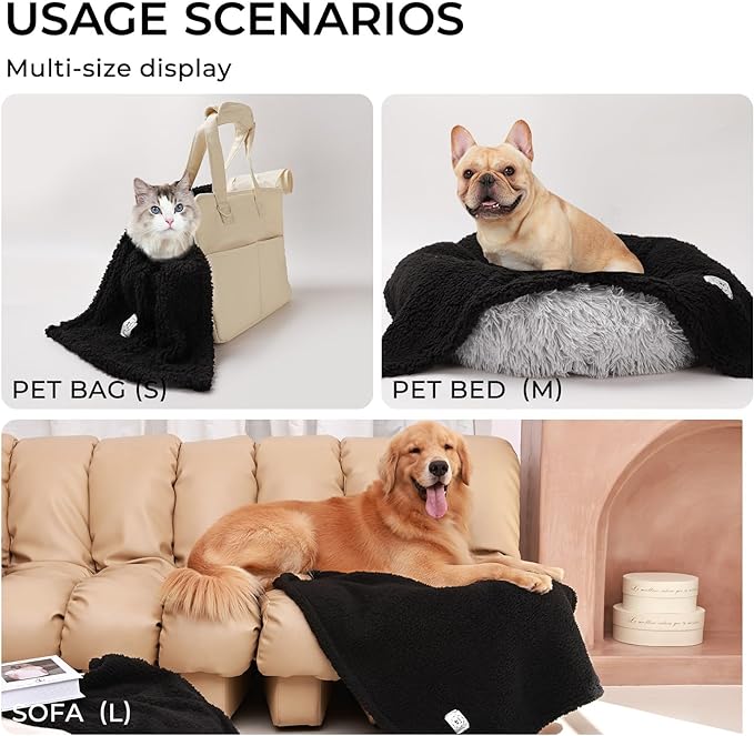 1 Pack 3 Calming Blankets Fluffy Premium Fleece Pet Blanket Soft Sherpa Throw for Dog Puppy Cat Black Small (23”x16'')