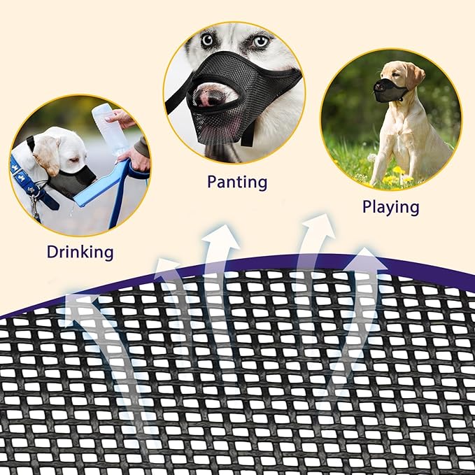 LUCKYPAW Dog Muzzle, Mesh Muzzle for Large Medium Small Dogs with Front Opening Design, Dog Mouth Cover to Prevent Biting, Licking, Chewing, Scavenging, Allows Drinking (S-Snout:7¾-8¾", Black)