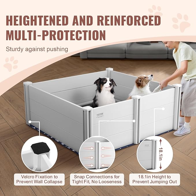 VEVOR Whelping Box for Dogs, 48 x 48 x 18.1in Whelping Box for Puppies, Whelping Pen for Puppies, Dog Birthing Box with Rails and Washable Pee Pad, Whelping Box for Large Breed Dogs, White
