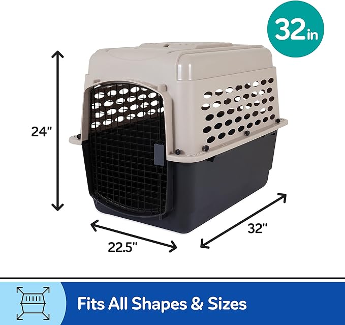 Petmate Vari Dog Kennel - Portable Crate for Pets 30-50 lbs - Airline-Friendly Pet Carrier - Durable Plastic Shell - For Home and Travel - Made in USA - 32 Inches - Taupe and Black