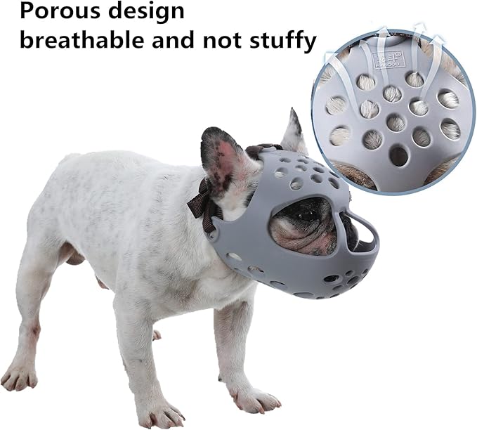 Short Snout Dog Muzzles,Soft Silicone Adjustable Breathable Bulldog Muzzle for Biting Chewing Barking Training,Ideal for Flat-Faced Dogs (Small/10-13"(Pack of 1), Grey)