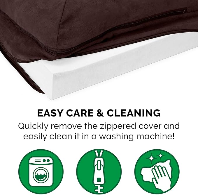 Furhaven Orthopedic Dog Bed for Large Dogs w/ Removable Bolsters & Washable Cover, For Dogs Up to 125 lbs - Two-Tone Plush Faux Fur & Suede L Shaped Chaise - Espresso, Jumbo Plus/XXL