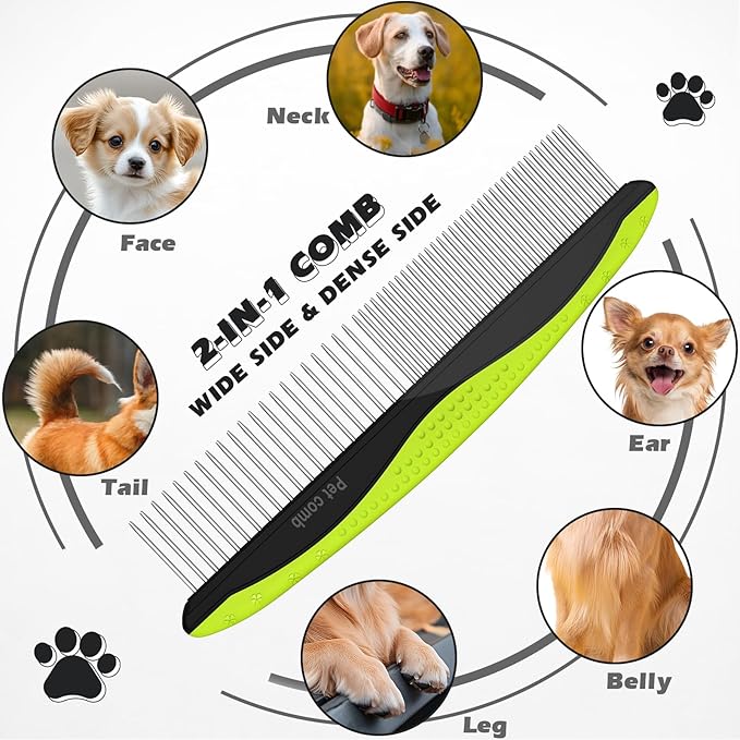 3PCS Dog Grooming Kit I Dog Brush for Shedding I Deshedding Dog Brush I Metal Dog Comb I Dog Bath Brush I Undercoat Rake for Dogs and Cats I Premium Pet Supplies (Green Black)