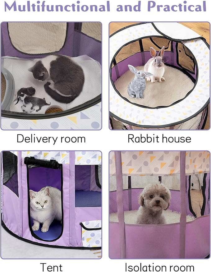 BNOSDM Rabbit Playpen with Zippered Top Portable Small Pet Cage Tent Bunny Foldable Pop Up playpen Indoor Outdoor Travel Use Exercise Yard Fence for Rabbits Ferrets Cats Guinea Pigs